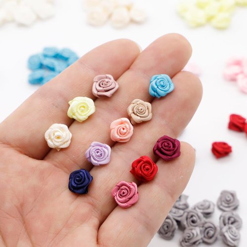 1cm / 0.39" Premium Very Tiny Satin Ribbon Rose Flowers, Mini Rose Flowers, in 22 Colors, Perfect for Doll Dress, Floral Decor, Craft Supplies (10 PCS)