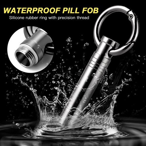 TISUR Small Keychain Pill Holder ，Titanium Metal Travel Pill Case Portable Pill Organizer Container for Purse Waterproof Keychain Pill Holder Medicine Bottle