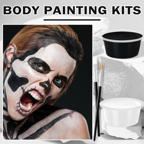 IONSGAKO Black and White Face Body Paint with Brushes Halloween Face Paint Makeup Kit Oil Based Face Painting Kit for Cosplay Clown Skeleton Vampire Special Effects Makeup