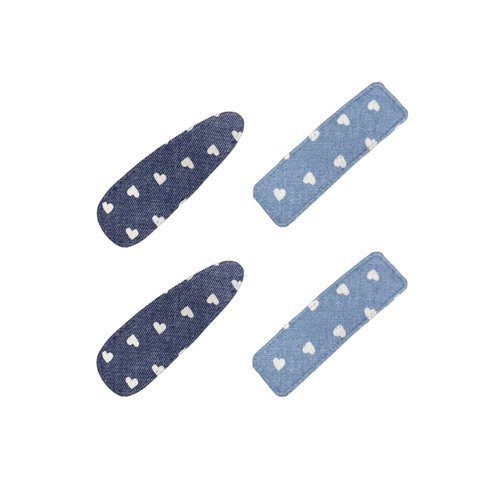 4pcs Blue Denim Hair Clips, Snap Alligator Barrette Non Slip Heart Print Hair Pins Women Girls Handmade Cute Denim Outfit Decoration Accessories