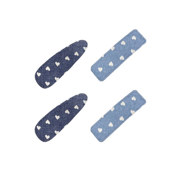 4pcs Blue Denim Hair Clips, Snap Alligator Barrette Non Slip Heart Print Hair Pins Women Girls Handmade Cute Denim Outfit Decoration Accessories