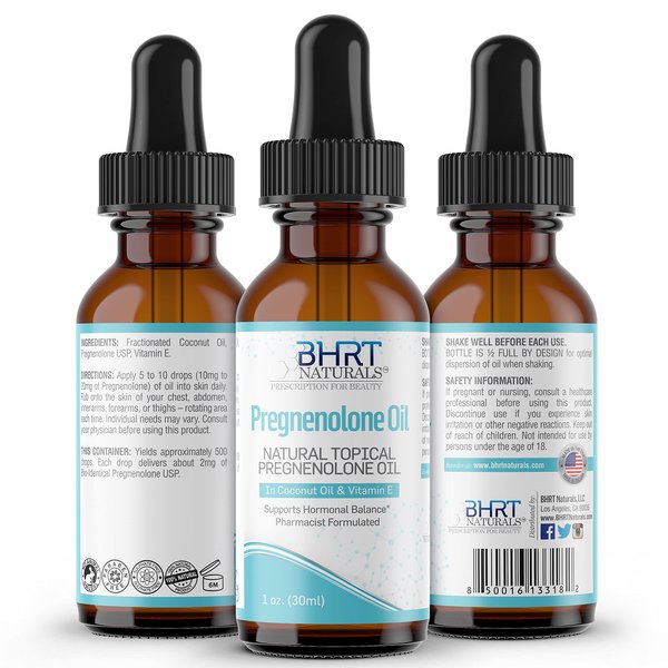 BHRT Naturals Natural Topical Pregnenolone Oil – 30ml Hormone Balance Dietary Supplement – Premium Formula with Vitamin E, Coconut Oil – Enhanced Bioavailability – Adrenal Support (1 Bottle)