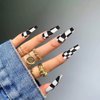 24Pcs Coffin Press on Nails Long Black White Fake Nails with Nail Glue Glossy Checkerboard Ballerina False Nails Acrylic Nails Tips Supplies for Women and Girls Nail Decorations