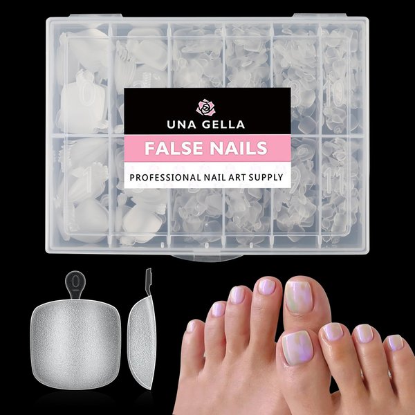 UNA GELLA Toe Nail Tips 504Pcs Short Square False Soft Gel Full Cover Fake Toe Nails Matte Toe Nails 12 Sizes Pre-shape Fake Toenails Gel X Toe Nail Tips For Nail Extension Home DIY Nail Salon