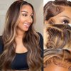 30 Inch Highlight Ombre Lace Front Wig Human Hair 13x6 HD Transparent Honey Blonde Lace Front Wigs Human Hair Body Wave 4/27 Highlight Ombre Lace Frontal Wigs Pre Plucked with Baby Hair 180% Density