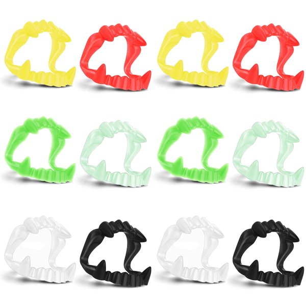 Ouligay 12pcs Halloween Teeth Halloween Plastic Vampire Teeth Glow in The Dark Fangs Teeth Werewolf Teeth Vampire Fangs Fake for Masquerade Parties Costume Accessory