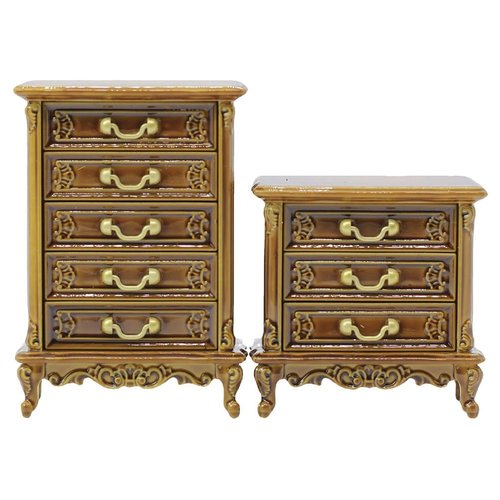 ibasenice Mini Cabinet 2pcs Dollhouse Cabinet Mini Ornament Dressing Dollhouse European and American Plastic Dollhouse Furniture Chests of Drawers Light Brown