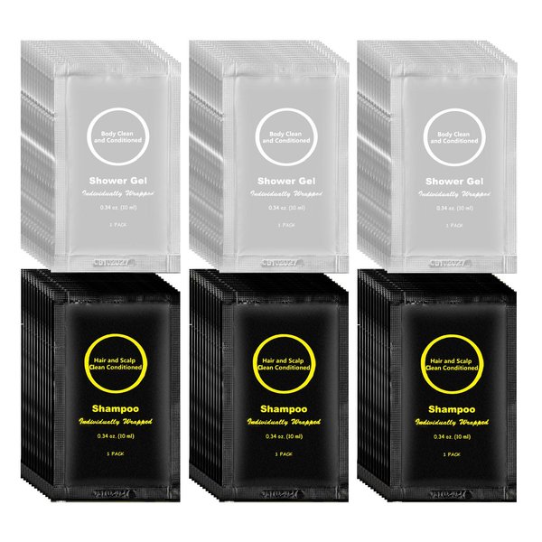 Travel Size Shampoo and Body Wash Bulk, Individually Wrapped Hotel Mini Shower Gel and Small Men Women Cleansing Toiletries Amenities for Hotel Guests /Airbnb/ Vacation/ Homeless 0.34 oz (60 Pack)