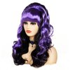 NJJYXH 20 Inches Retro Beehive Purple Mixed Black Wigs for Women Long Wavy Wig with Neat Bangs Synthetic Natural Wig for 60s 70s 80s Cosplay,Halloween,Daily Use