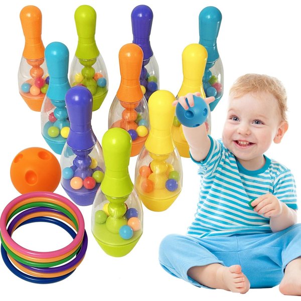 fuvappil Baby Rattle Toy Bowling Set, 3 in 1 Outdoor Toys for Toddler Boy Age 1-3, Baby Rattle Toys Kids Bowing Set for Infant 0-6-12-18-24-36 Months, Frist Brithday for Baby Boys Girls
