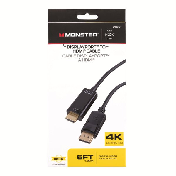 Monster Cable 3005916 Just Hook It Up Audio & Visual Cable HDMI to Display Port44; Black