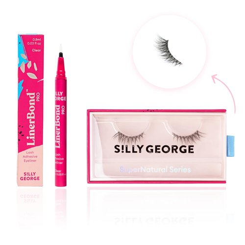 Silly George SuperNatural Series Starter Kit - Pretty Lashes with Adhesive Eyeliner | Clear Band gives Lashes Natural Look | Extra Strong Hold for False Eyelashes (Luna, LinerBond™ Clear)