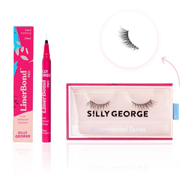 Silly George SuperNatural Series Starter Kit - Pretty Lashes with Adhesive Eyeliner | Clear Band gives Lashes Natural Look | Extra Strong Hold for False Eyelashes (Luna, LinerBond™ Clear)