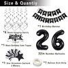 Miidenks 26th Birthday Decorations for Men Women, Black White and Silver Happy 26 Birthday Party Decorations Set with Birthday Balloons 26 Birthday Banner Star Black Cake Topper for Him Her