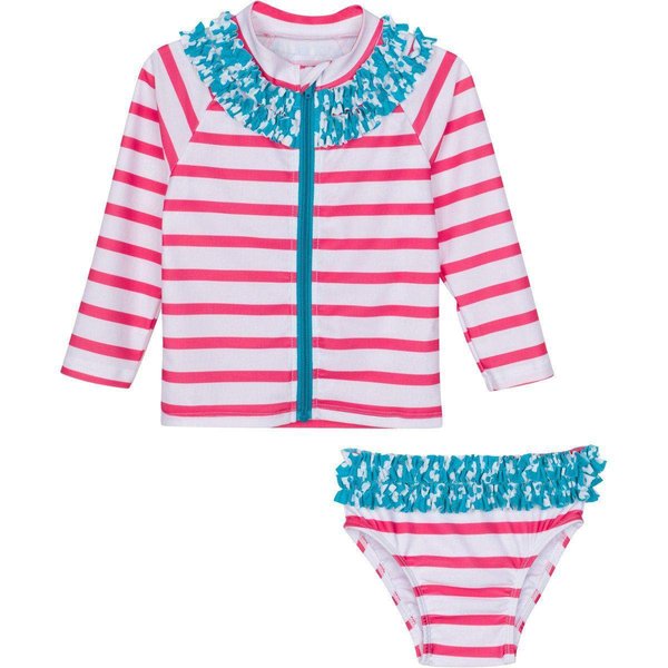 Splish Splash - UV Sun Protective Rash Guard Swimsuit Set by SwimZip Swimwear, Red, 6-12 Month