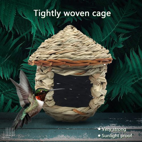 Gute Hummingbird House, Grass Hand Woven Birdhouses for Outdoors Hanging, Natural Bird Hut for Outside, Bird Houses for Audubon Finch Canary Chickadee - Set of 2 (Small)