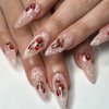 Enppode Pink Press on Nails Medium Fake Nails Almond Nails with Strawberry Design Glossy Stick on Nails Full Cover Nails 24 PCS/Set