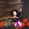 Giegxin Girls Light up Witch Costume Set Toddler Witch Halloween Cosplay Costumes with Hat, Magic Wand and Tote Bag for Party (Medium (7-9yr))
