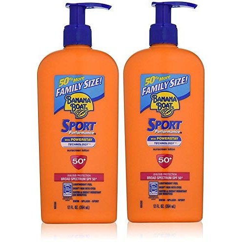 Banana Boat Sunscreen Sport Family Size Broad Spectrum Sun Care Sunscreen Lotion - SPF 50, 12 ounce (Pack of 2)