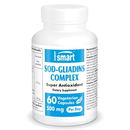 Supersmart - SOD-Gliadins Complex 500mg per Day (High Potency) - Superoxide Dismutase Supplement - Melon Extract Concentrate & Antioxidant | Non-GMO & Gluten Free - 60 Vegetarian Capsules