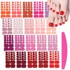 SILPECWEE Toe Nail Stickers Full Nail Wraps Red Solid Color Toenail Polish Strips for Women Self Adhesive Toe Stickers Polish Gel Toenails Stickers with 1pc Nail File (20 Sheets)