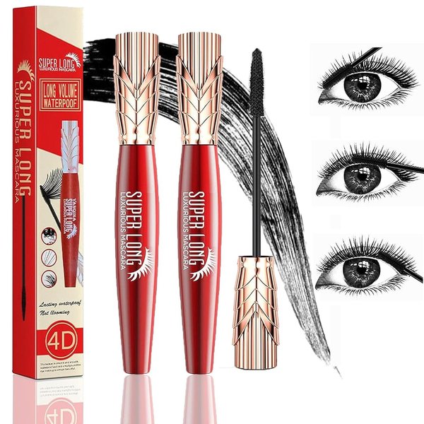 Yanqina Super Long Mascara, 4d Waterproof And Sweat Proof Mascara, Instant Volumizing Mascara, Super Long Mascara, 4D Stereo Lengthening Mascara (2Pcs)
