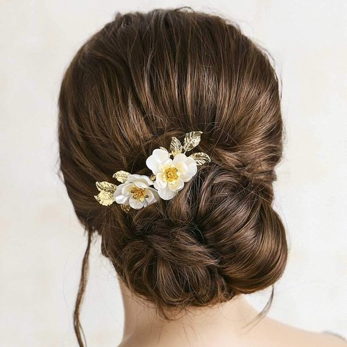 Yean Bride Flower Bridal Hair Comb Gold Leaf Wedding Hair Piece Floral Hair Accessories for Women and Girls (Gold)