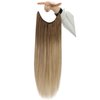 Fshine Invisible Wire Hair Extensions Human Hair Ombre Fish Wire Extensions #10/14 Brown to Blonde Balayage Invisible Hair Extensions with Transparent Line 70g Headband Human Hair for Women 12 Inch