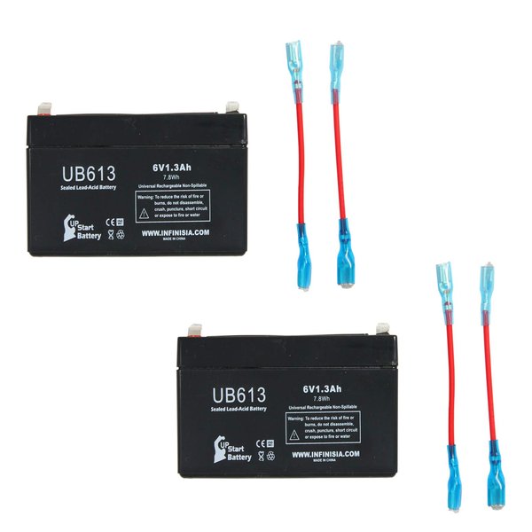 2 Pack Replacement for LEOCH DJW6-1.2 Battery - Replacement UB613 Universal Sealed Lead Acid Battery (6V, 1.3Ah, 1300mAh, F1 Terminal, AGM, SLA) - Includes 4 F1 to F2 Terminal Adapters