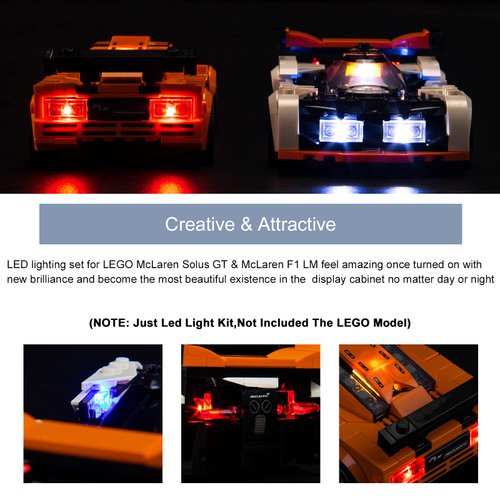 BrickBling LED Lighting Compatible with Lego Speed Champions McLaren Solus GT & McLaren F1 LM; New 2023 Light kit Compatible with Lego McLaren F1; Light up Your 76918-No Model