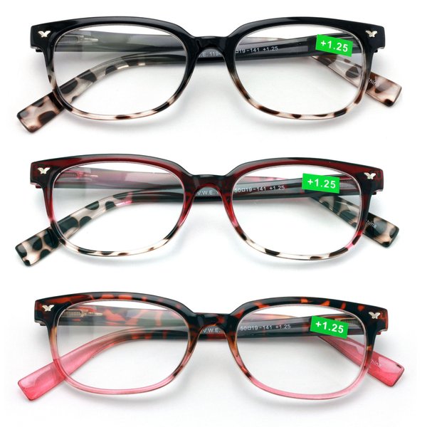 Classic Reader With Spring Hinges Half Translucent Tortoise Reading Glasses Magnification (All 3 Pairs, 5.00)