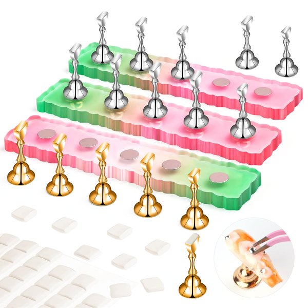 Saviland 3 Sets Nail Stand: Strong Magnetic Nail Holder for Painting Nails with Reusable Putty 40pcs Nail Stand for Press On Nails Display Practice Acrylic Nail Art Home DIY Beginner Salon Supplies