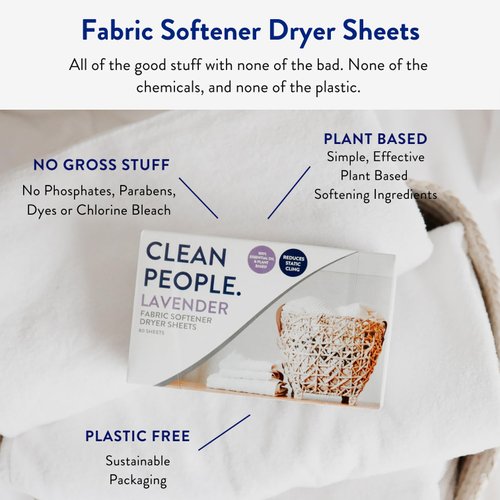 Clean People All Natural Fabric Softener Sheets - Dryer Sheets - Softens & Removes Static - Vegan Laundry Softener With Essential Oils - Lavender, 160 Pack