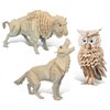 Puzzled Bundle of Owl, Wolf and Buffalo Wooden 3D Puzzle Construction Kits, Fun Unique and Educational DIY Wild Animals Toys Assemble Model Unfinished Wood Craft - 3 Pack