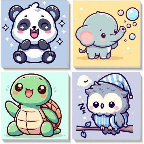 HOIYLDS Framed 4 Pack Paint by Number for Kids, Cute Animals Paint by Numbers for Kids Ages 8-12, Paint by Numbers Kits Children Beginner, DIY Acrylic Oil Painting for Home Wall Decor (8x8inch)