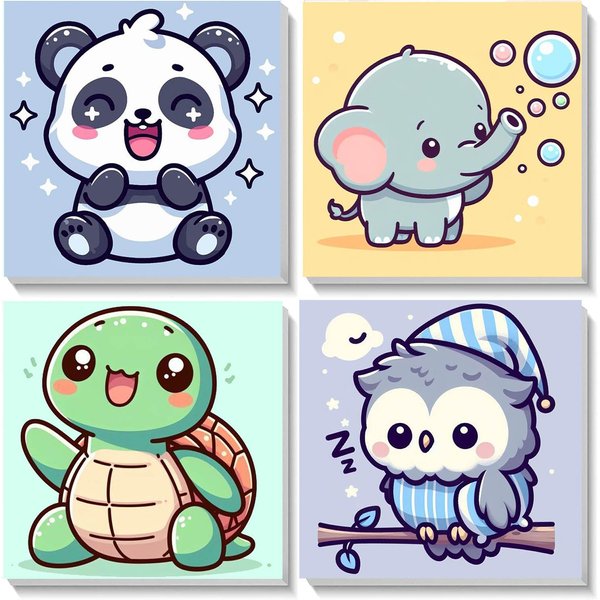 HOIYLDS Framed 4 Pack Paint by Number for Kids, Cute Animals Paint by Numbers for Kids Ages 8-12, Paint by Numbers Kits Children Beginner, DIY Acrylic Oil Painting for Home Wall Decor (8x8inch)