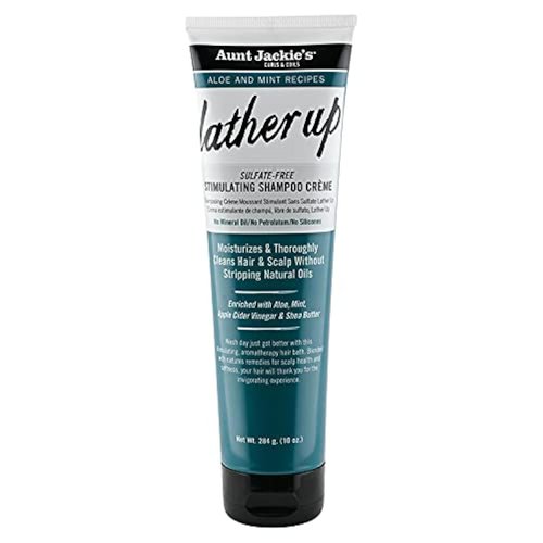 Aunt Jackie's Aloe & Mint Recipes Lather Up Stimulating Hair Moisturizing Shampoo Creme, Sulfate Free for All Hair Types and Textures, Green, 10 Oz