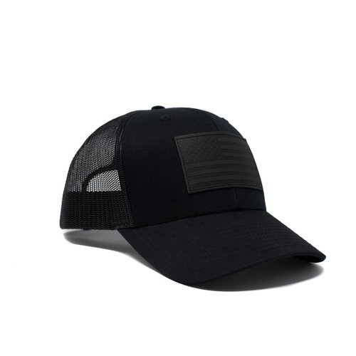 13 STRIPES American Flag Hat – Leather Patch Mesh Back Snapback Hat for Men & Women USA Flag Trucker Hat, Casual Unisex Hat - Blackout