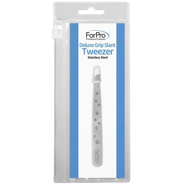 ForPro Deluxe Grip Slant Tweezer, Stainless Steel Non-Slip Grip, Precision Eyebrow and Facial Hair Tweezer, 3” L