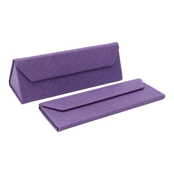 Real Sic Vegan Leather Eyeglass Case - Reading Glasses Case with Magnetic Folding - Leather Sunglass Case with Aluminum & Cardboard Core - Hard Case for Sunglasses, Reading Glasses - (Purple - Small)