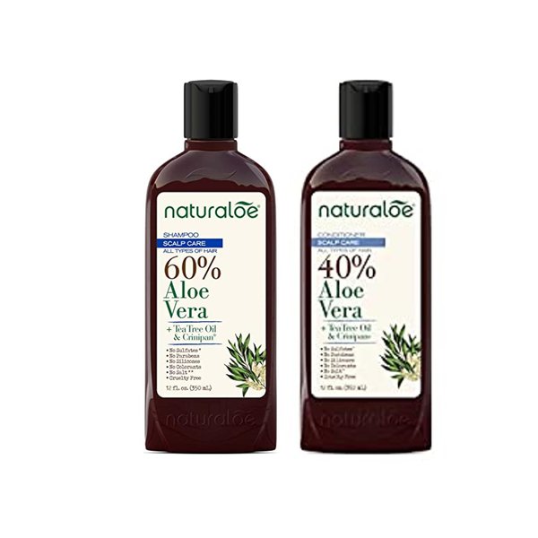 Naturaloe - Scalp Care Shampoo + Conditioner - 100% Vegan Formula Infused with Aloe Vera Gel, Eco-Friendly, Cruelty-Free, No Parabens, No Silicones, No Sulfates - 24 fl oz