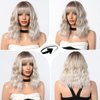 testar Short Wavy Bob Gray Wigs For White Women Platinum Curly Bob Wigs With Bangs White Bob Wig Synthetic Curly Wigs for Daily Party Use 14IN