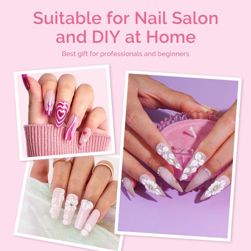 MelodySusie 3Pcs Acrylic Nail Brush Set, Size 8/10/14 Professional Nail Brushes for Acrylic Application Acrylic Powder Nail Art Extension and 3D Nail Carving for DIY Home Salon Nail Art Tool Pink