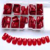 Bellelfin 240pcs Short Press on Nails Red Full Cover Short Square Glossy Fake Nails Acrylic Artificial False Nail Tips with 5 Sheets Adhesive Glue Tabs for Women and Girls Fingernails Design