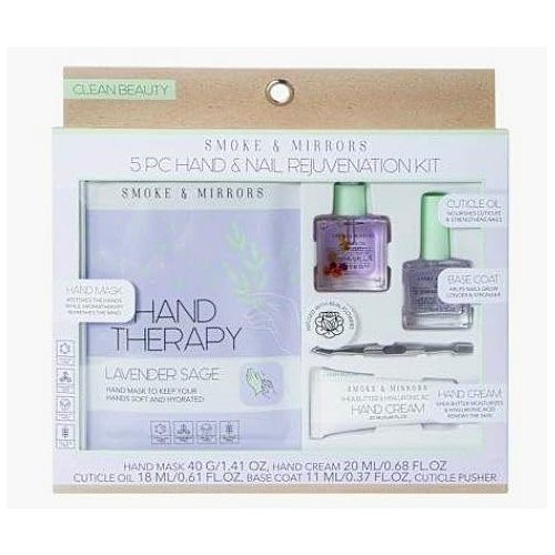 Hand & Nail Rejuvenation Kit, 5 Piece Set, Lavender Sage Aromatherapy Hand Mask, Cuticle Oil, Base Coat, Hand Cream & Cuticle Pusher, Keeps Hands Soft & Hydrated, Nourishes & Strengthens Nails