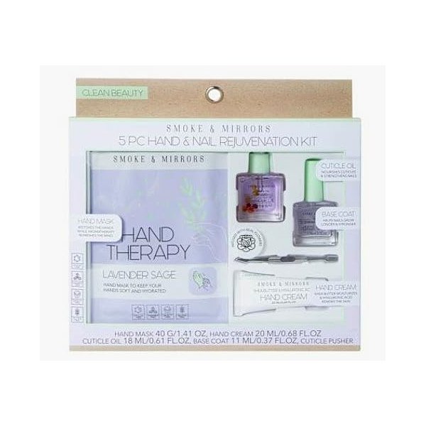Hand & Nail Rejuvenation Kit, 5 Piece Set, Lavender Sage Aromatherapy Hand Mask, Cuticle Oil, Base Coat, Hand Cream & Cuticle Pusher, Keeps Hands Soft & Hydrated, Nourishes & Strengthens Nails