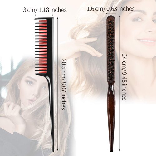 3 Pieces Teasing Comb for Women Include 2 Triple Teasing Comb Rat Tail Combs and Boar Bristle Brushes Comb for Stylist Men Backcombing Slicking Curly Thick Wet Hair