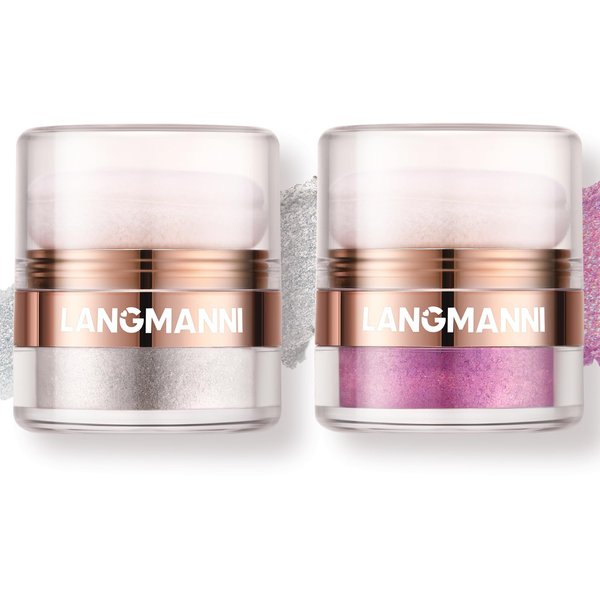 LANGMANNI Air Cushion Instant Retouch Highlighter Powder Makeup,Body And Face Glow Enhancer for Radiant, Luminous Complexion - 0.14 Oz (#A+#C, Pack of 2)