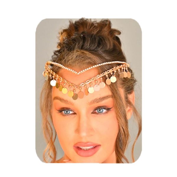 Catery Gold Bridal Headband Goddess Headbands Sequins Tassel Hairband Rhinestone Boho Bridal Headpiece Headdress Wedding Hair Accessories for Women and Girls(B-Sequins)