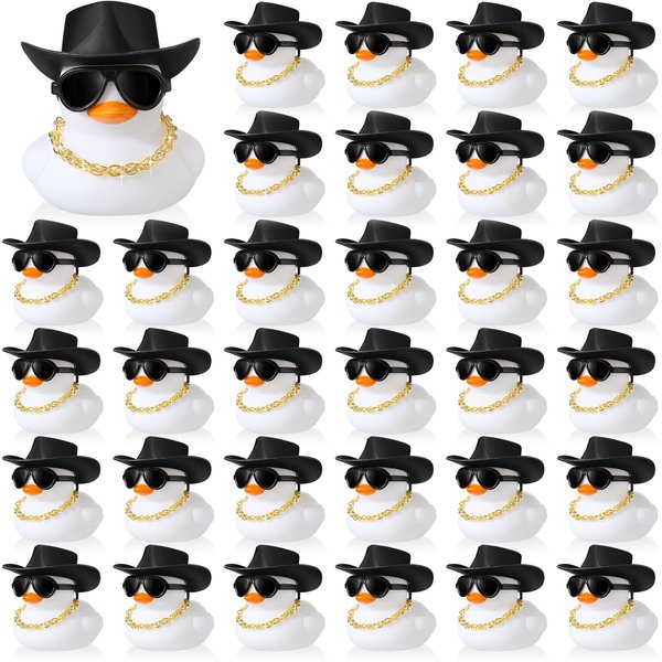 Sotiff 48 Sets Cowgirl Rubber Duck Squeaky Duck Bath Party Toy Duckies Car Dashboard Decorations with Mini Hat Necklace and Sunglasses for Christmas Bathtub Baby Shower Birthday Swimming(White)
